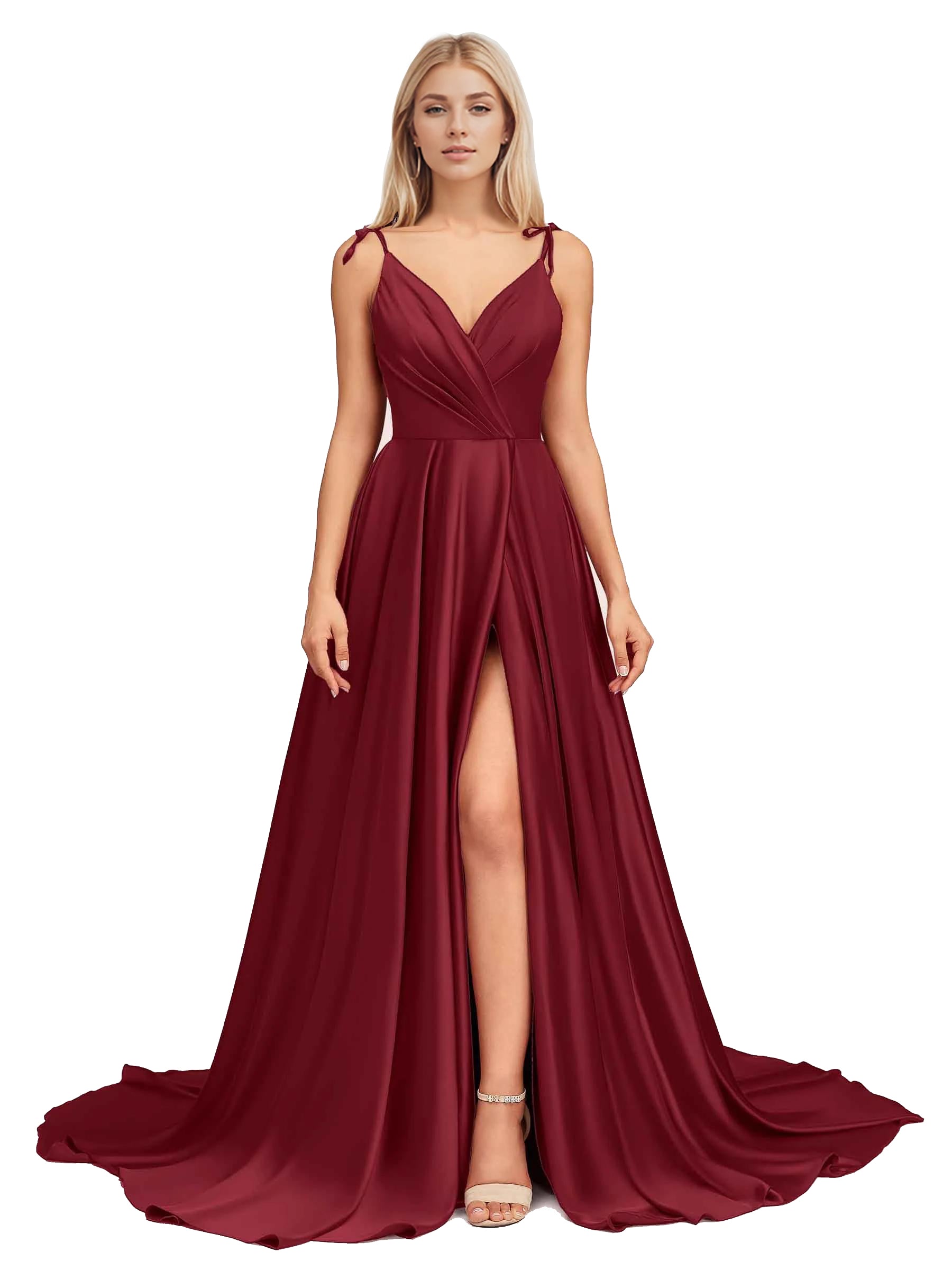 Elegantes V-Ausschnitt Ärmelloses Split Brautjungfernkleid Cocktailparty Abschlussball Lange Hochzeitsgastkleider für Frauen
