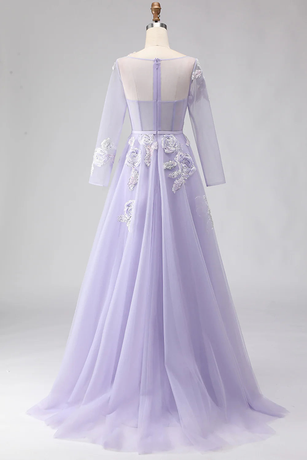 Champagne Long Sleeve Prom Dress With Multicolor Floral Embroidery And Sheer Tulle A Line Formal Prom Dress