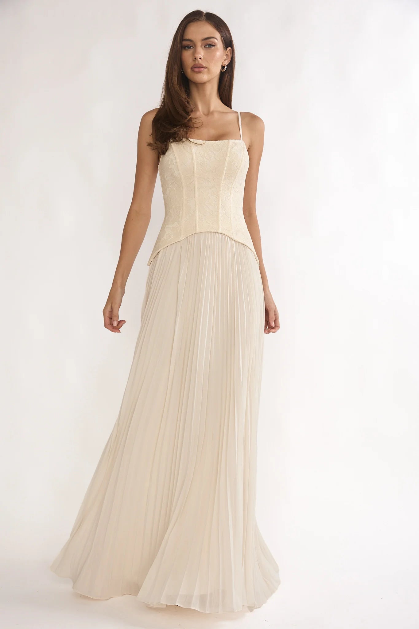 Champagne Spaghetti Strap Corset Pleated Chiffon Bridesmaid Evening Dress