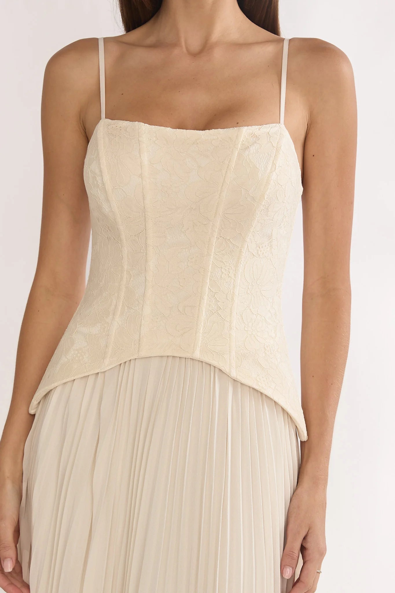 Champagne Spaghetti Strap Corset Pleated Chiffon Bridesmaid Evening Dress