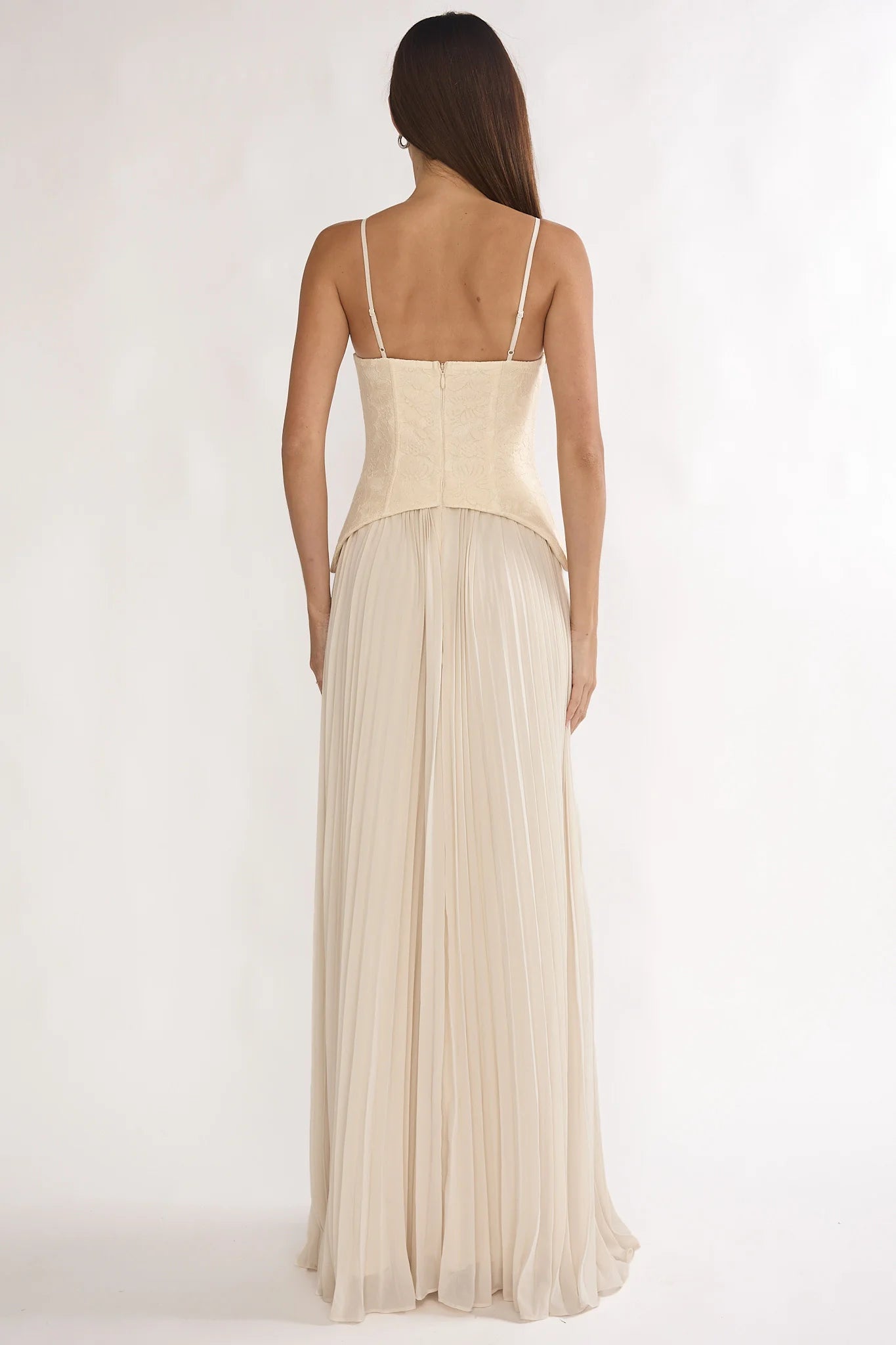 Champagne Spaghetti Strap Corset Pleated Chiffon Bridesmaid Evening Dress