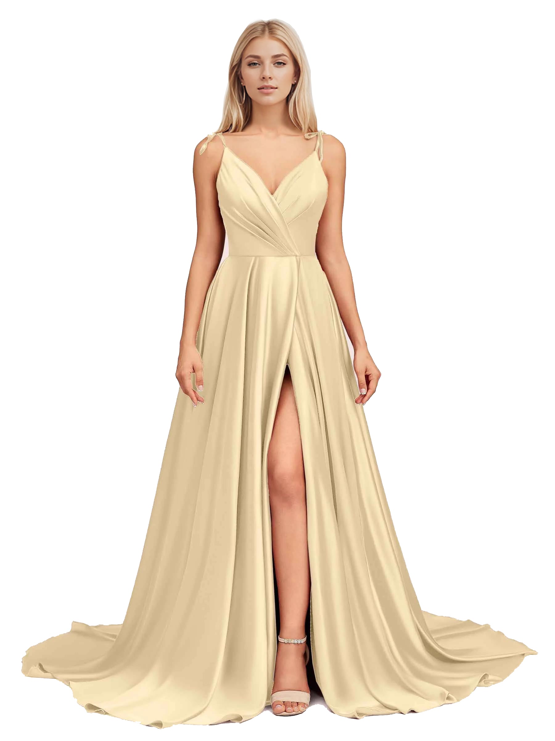 Elegantes V-Ausschnitt Ärmelloses Split Brautjungfernkleid Cocktailparty Abschlussball Lange Hochzeitsgastkleider für Frauen