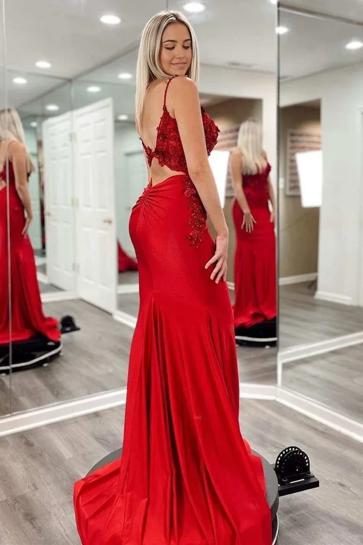 Full length view of the fuchsia prom dress, showcasing its long design.