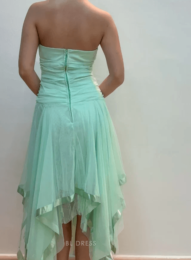 Charming A-Line Halter Sleeveless Ruffled Mint Green High-Low Homecoming Dress
