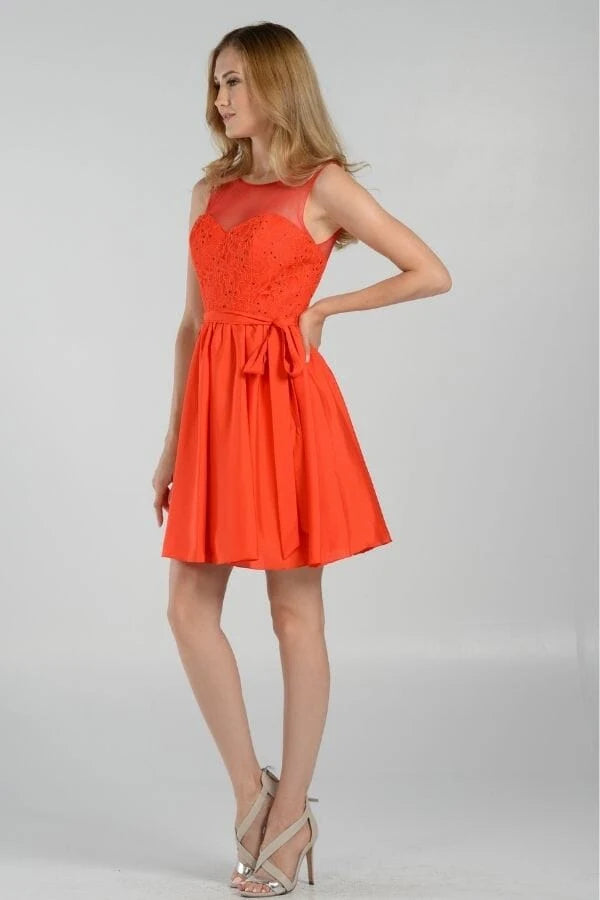 Charming A-Line Illusion Sweetheart Sleeveless Embellished Orange Short Homecoming Gown