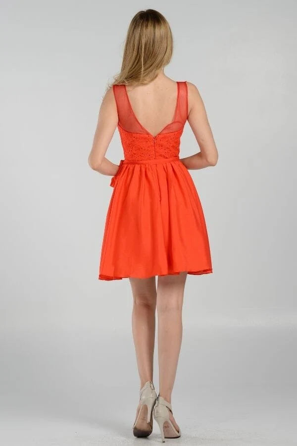 Charming A-Line Illusion Sweetheart Sleeveless Embellished Orange Short Homecoming Gown