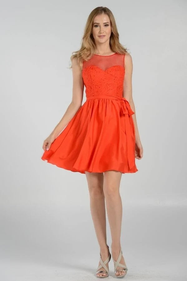Charming A-Line Illusion Sweetheart Sleeveless Embellished Orange Short Homecoming Gown