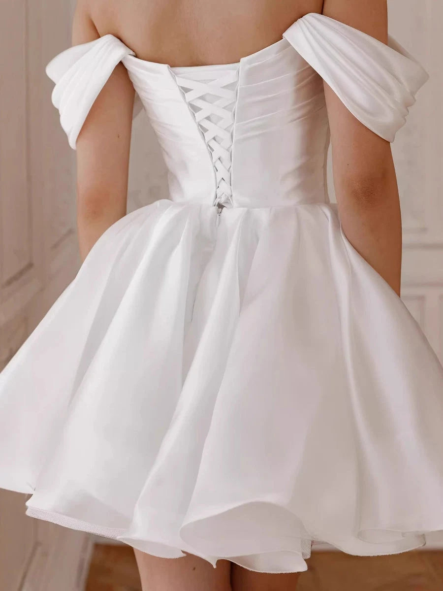 Charming A-Line Off-Shoulder Draped White Mini Homecoming Dress for Women