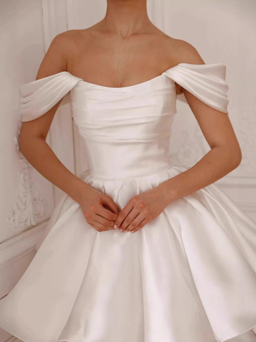Charming A-Line Off-Shoulder Draped White Mini Homecoming Dress for Women
