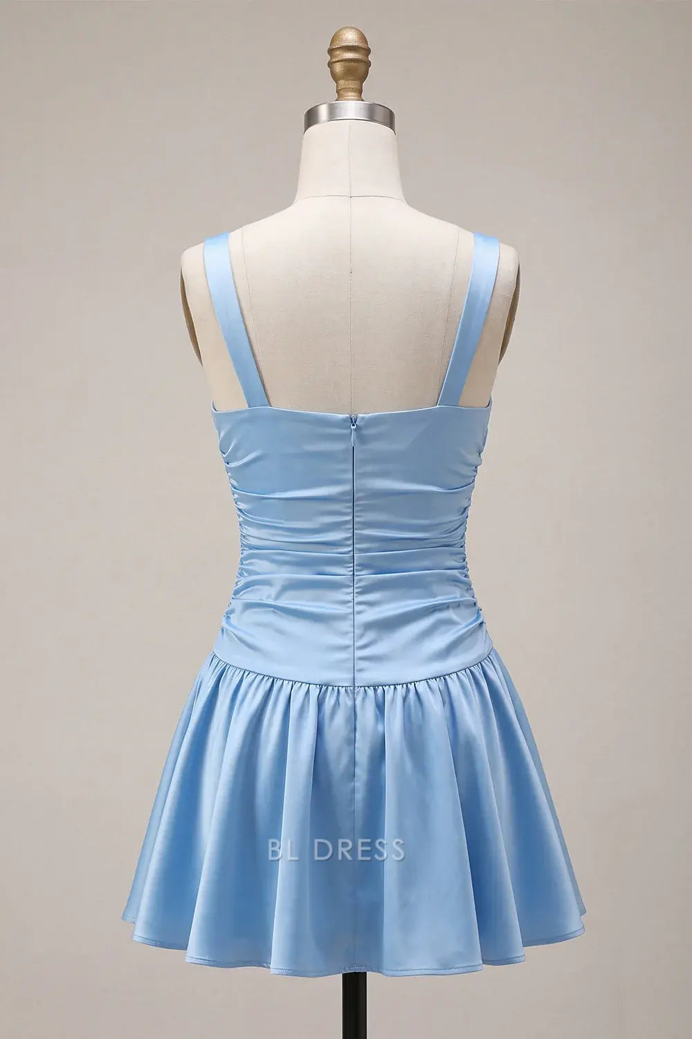 Charming A-Line Strapless Bow Ruched Sky Blue Mini Homecoming Dress