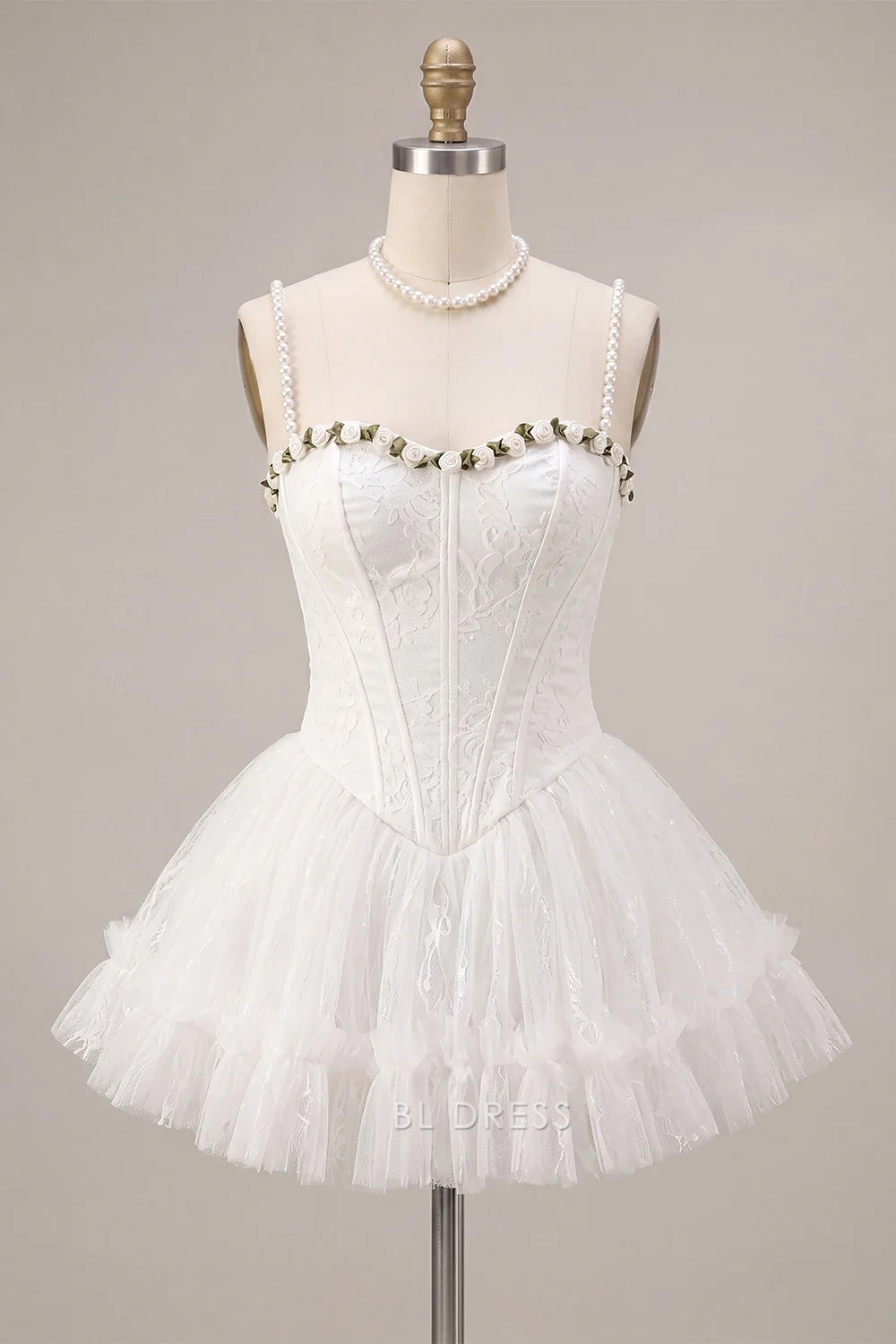 Charming A-Line Strapless Sleeveless Floral White Short Homecoming Dresses for Women