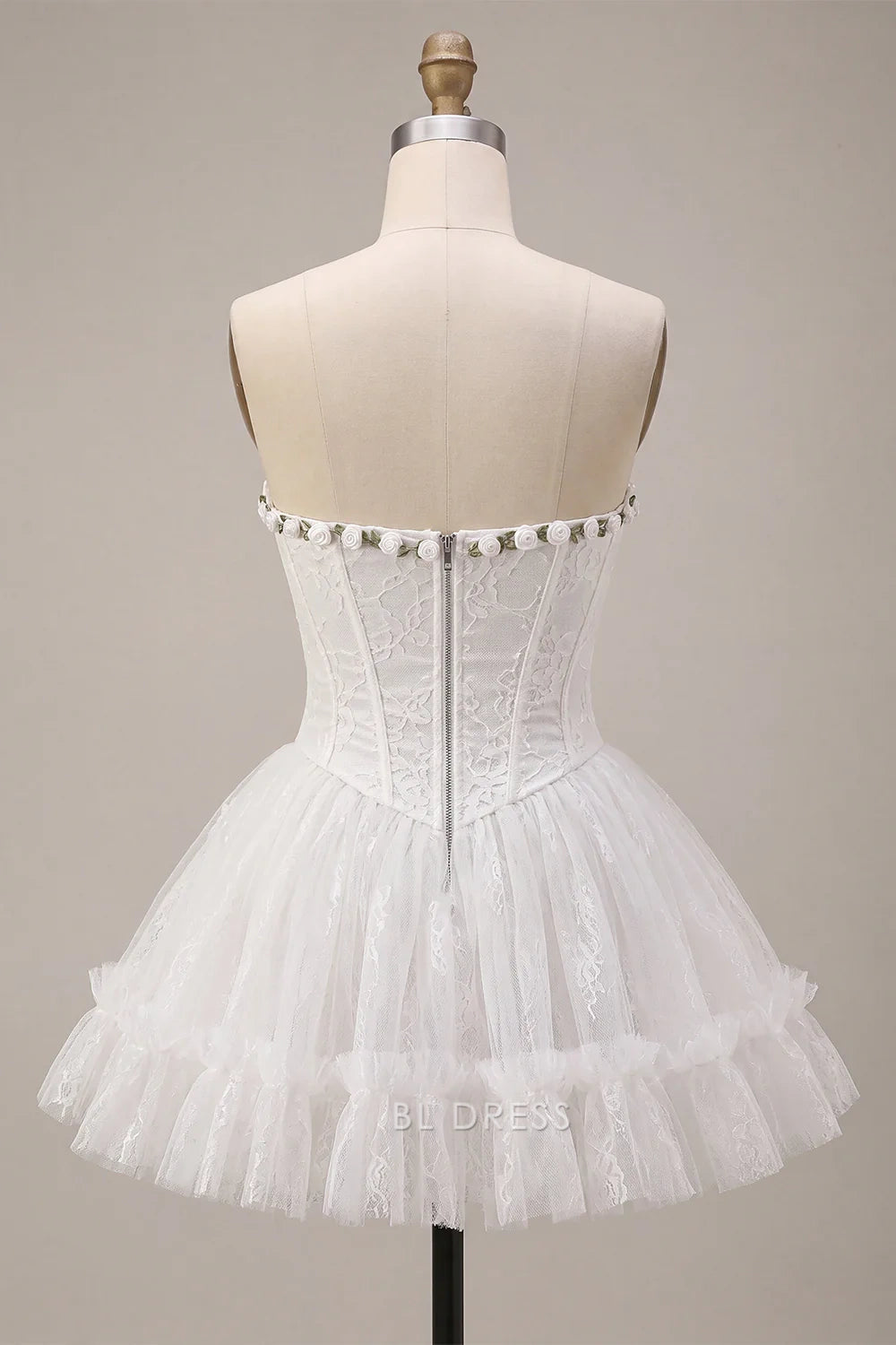 Charming A-Line Strapless Sleeveless Floral White Short Homecoming Dresses for Women