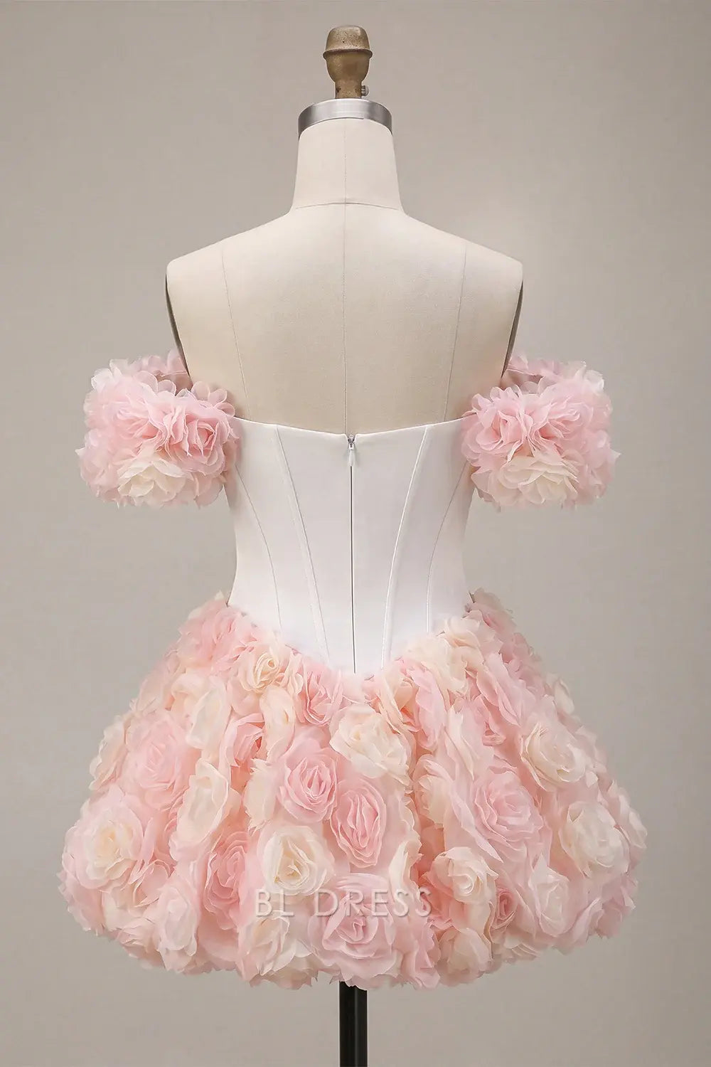 Charming A-Line Sweetheart Off-Shoulder Floral Ruffled Blush Short Homecoming Dress
