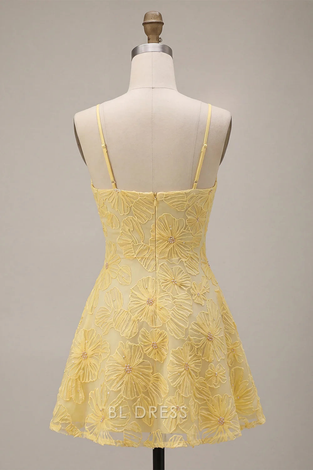 Charming A-Line Sweetheart Sleeveless Beaded Floral Yellow Mini Homecoming Dress