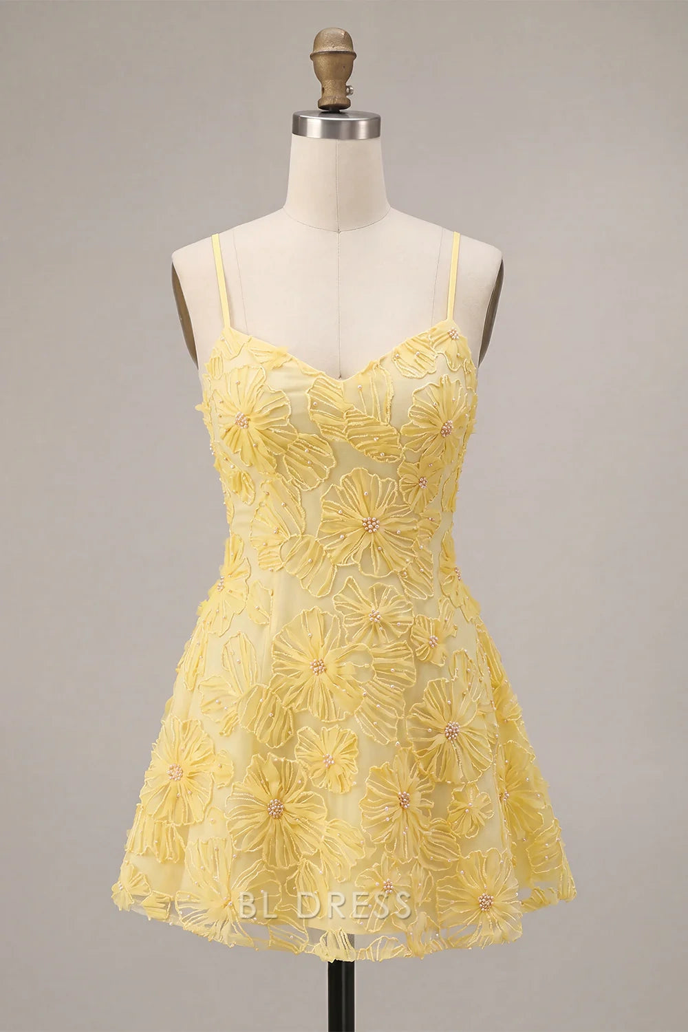 Charming A-Line Sweetheart Sleeveless Beaded Floral Yellow Mini Homecoming Dress