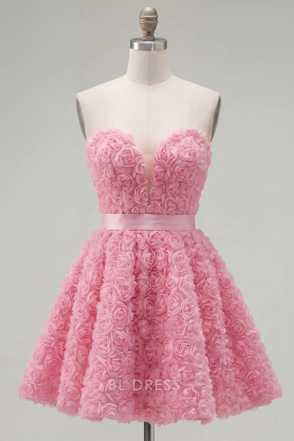 Charming A-Line Sweetheart Sleeveless Rose Textured Pink Short Homecoming Dress Women's Gown