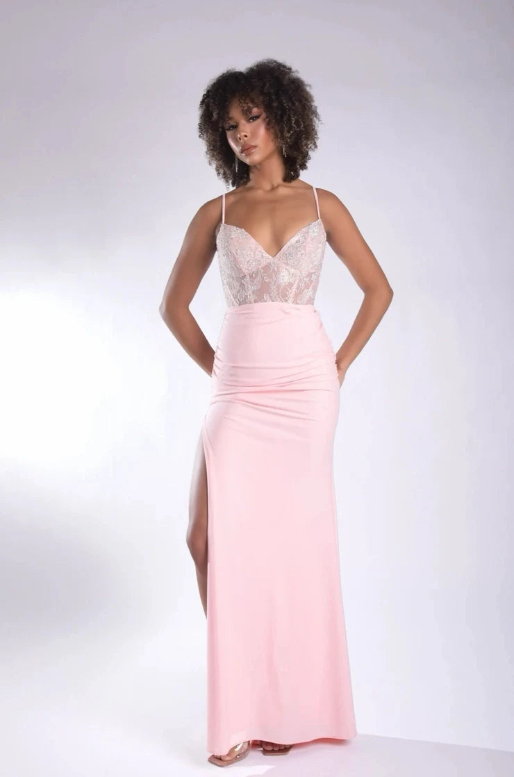 Charming Sheath Sweetheart Sleeveless Ruched Slit Pink Maxi Prom Dresses Women