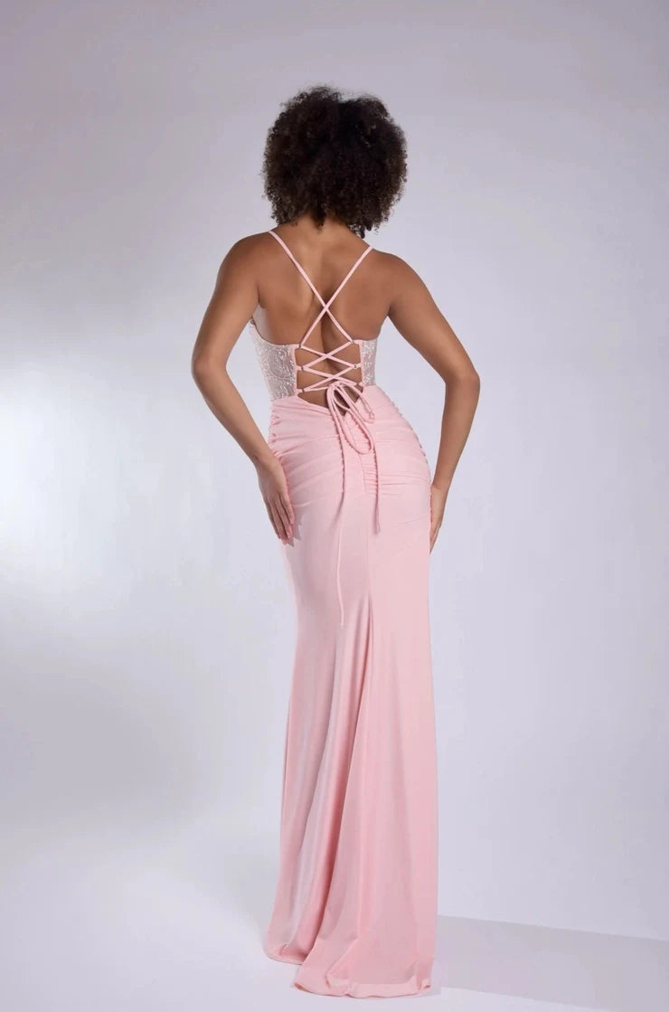 Charming Sheath Sweetheart Sleeveless Ruched Slit Pink Maxi Prom Dresses Women