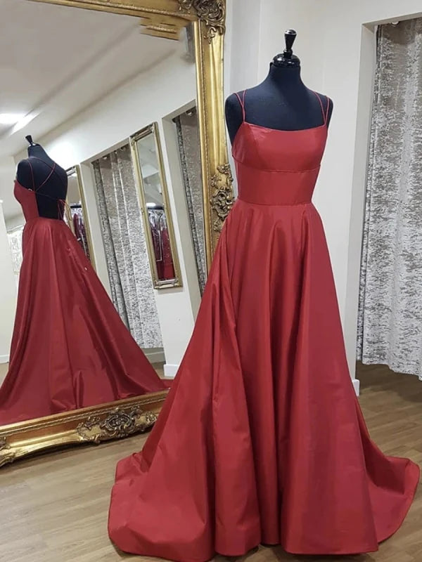 Elegant A-line backless long prom dress.