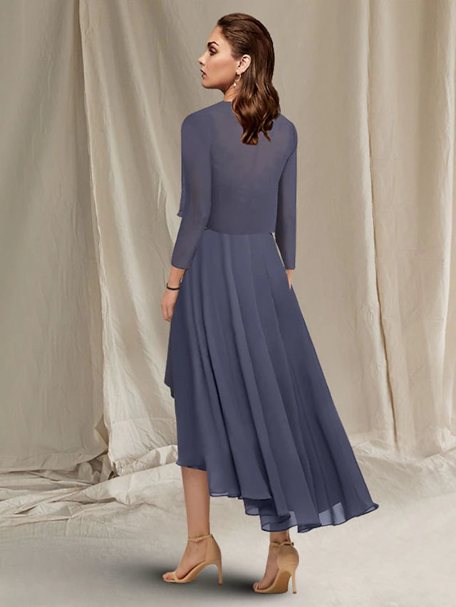 Back view of the mother of the bride dress, highlighting the chiffon and lace details.