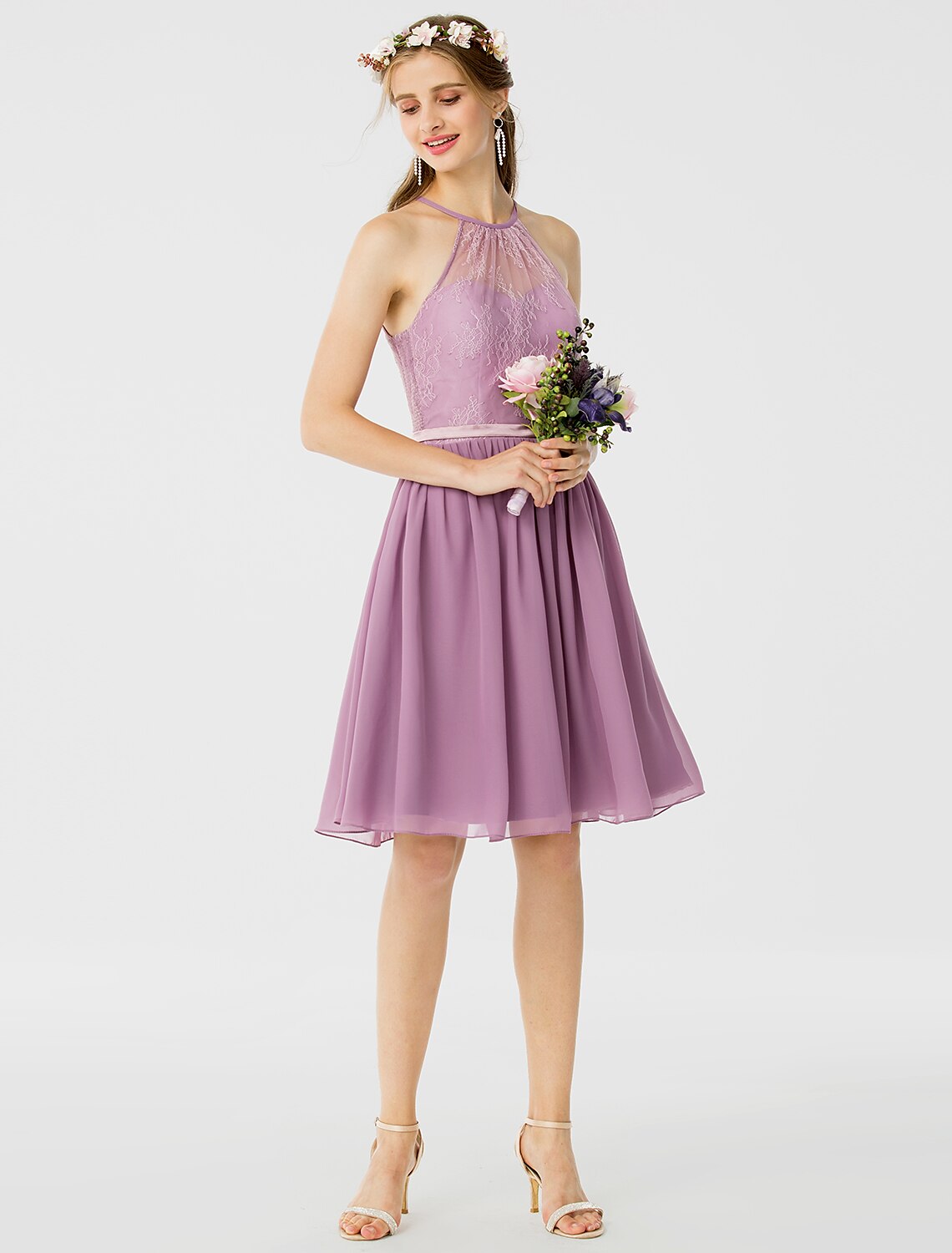 Side view of Princess Halter Neck Bridesmaid Dress.