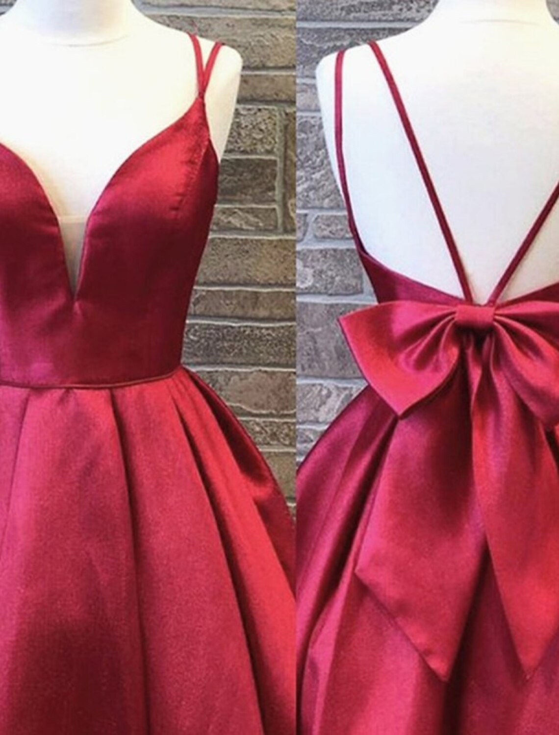Back view of a model wearing a short A-line homecoming dress, highlighting the backless design and bow.