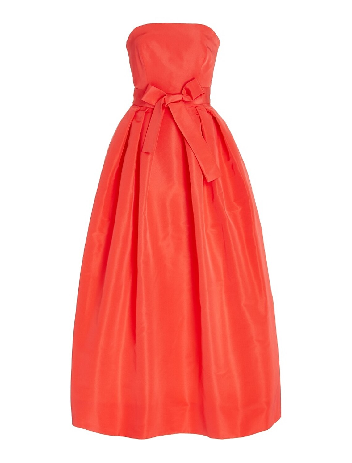 Elegant A-Line strapless satin tea length cocktail dress with a sash.