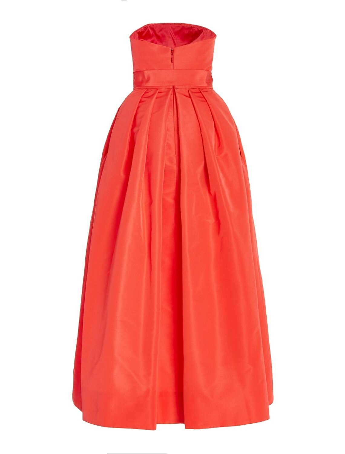 Back view of the minimalist A-Line tea length dress in pure color satin.