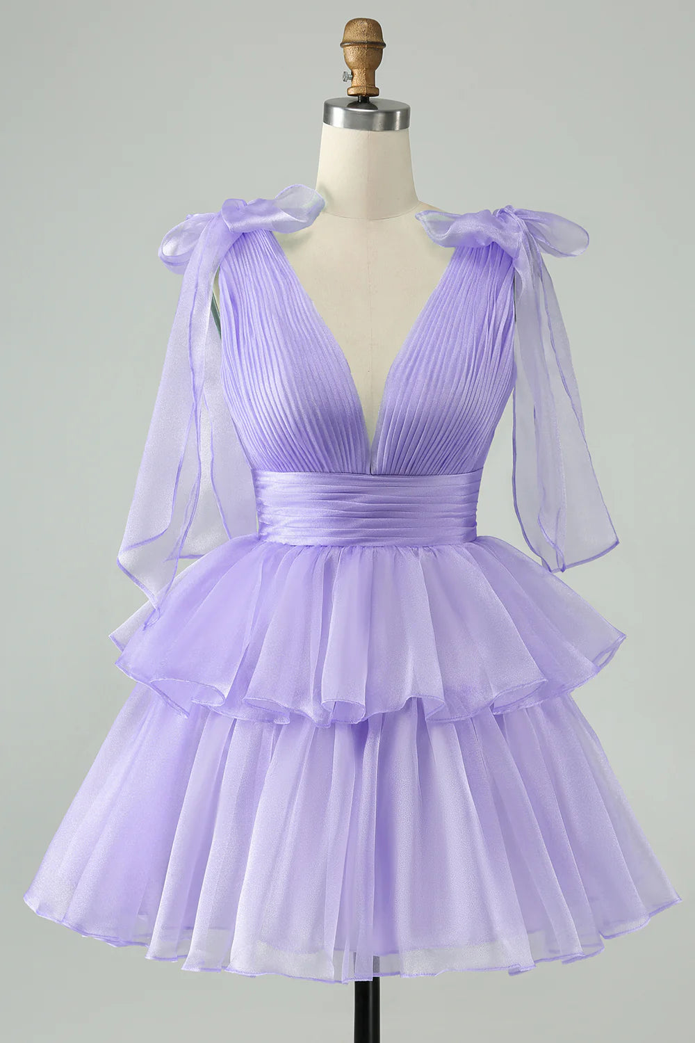 Detail of the V-neckline and bodice of the homecoming dress.