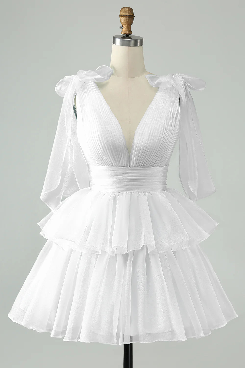 Another angle of the A-line V-neck pleated tiered short homecoming dress.