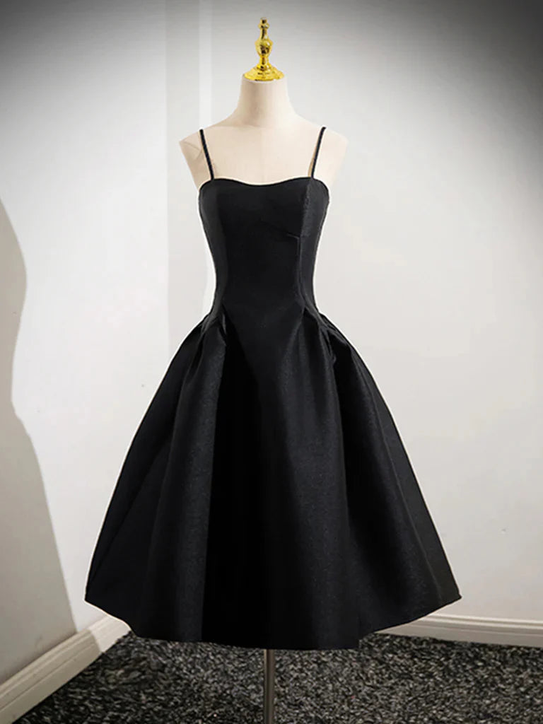 Side view of an A-line V-neck short satin formal prom dress.