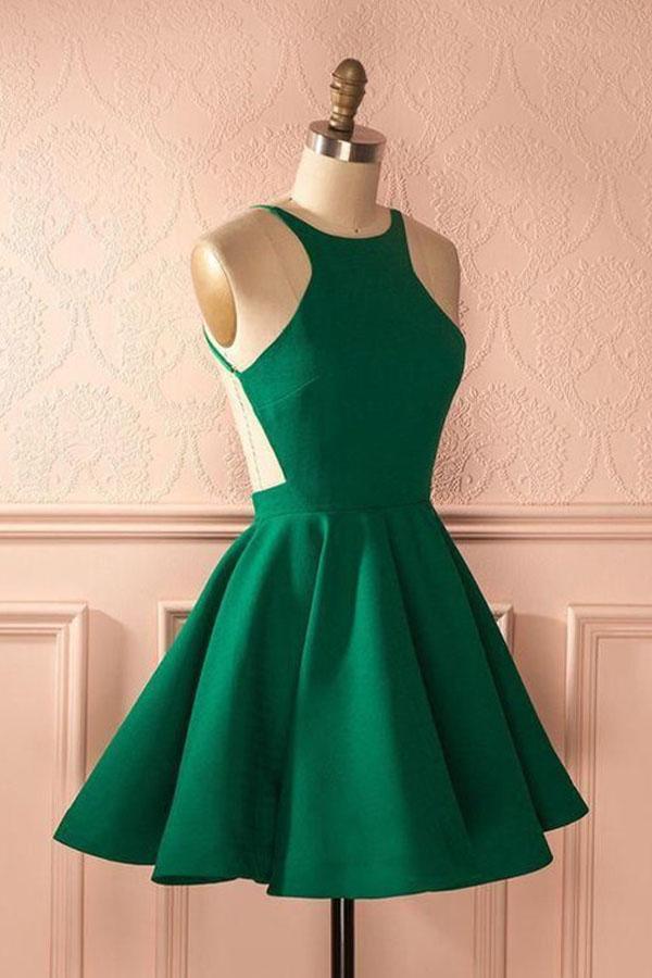 Side view of the hot pink A-line short dress for formal occasions.