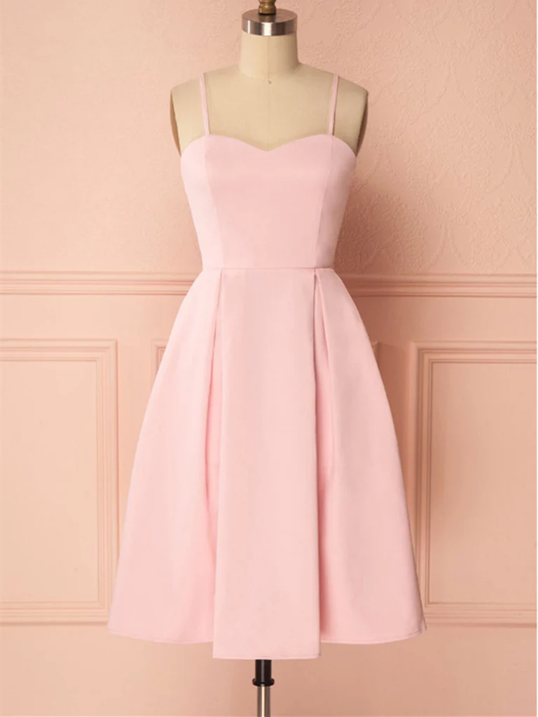 A-line V-neck satin short dress, suitable for prom or homecoming.