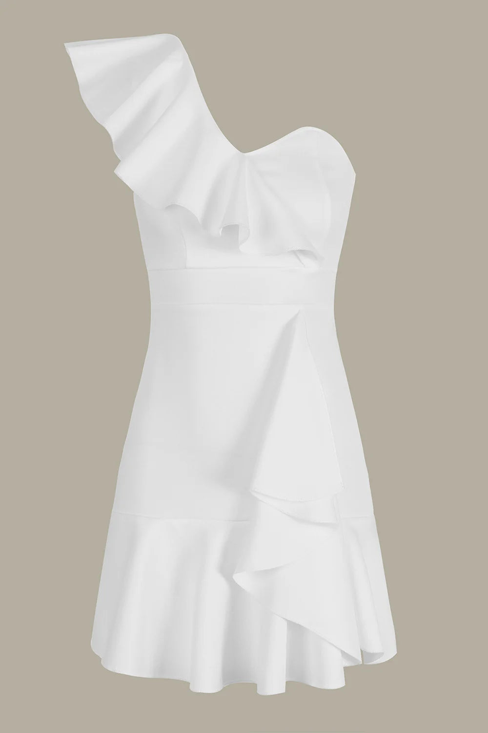 Back view of a model showcasing the black bodycon one-shoulder mini dress.