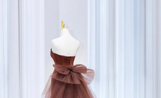 Close-up of the delicate tulle fabric on the prom dress.