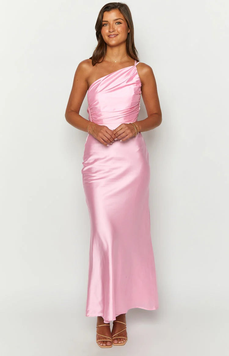 Chic Mermaid One Shoulder Sleeveless Open Back Floor Length Prom Dress