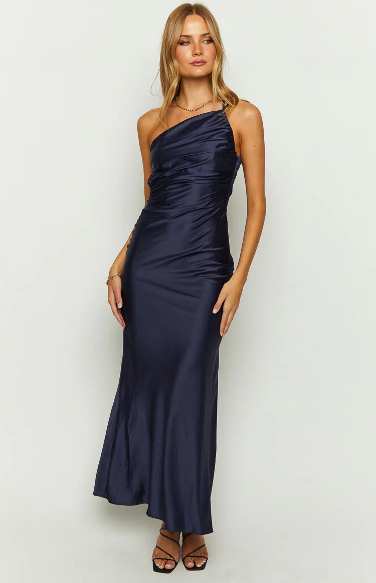 Chic Mermaid One Shoulder Sleeveless Open Back Floor Length Prom Dress