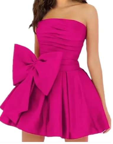 Back view of the minimalist A-line strapless homecoming dress, showing the elegant silhouette.