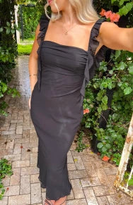 Chic Sheath Square Neck Cap Sleeve Cut Out Back Tea Length Prom Dress