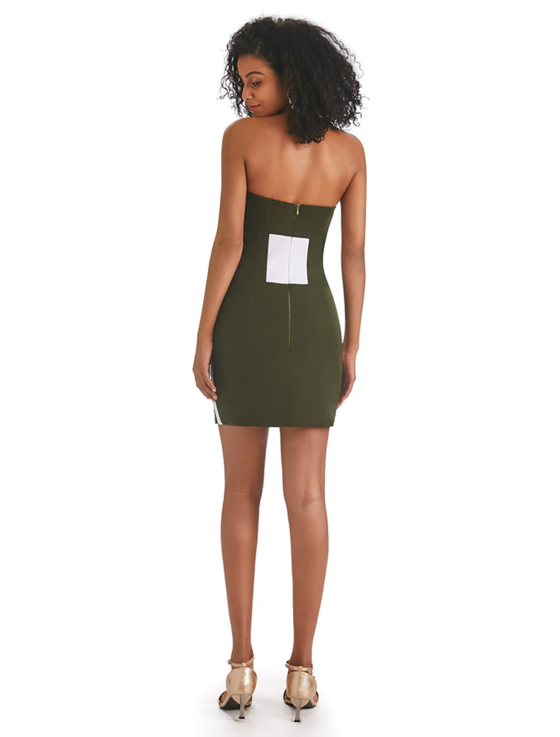 Back view of color block sheath dress.