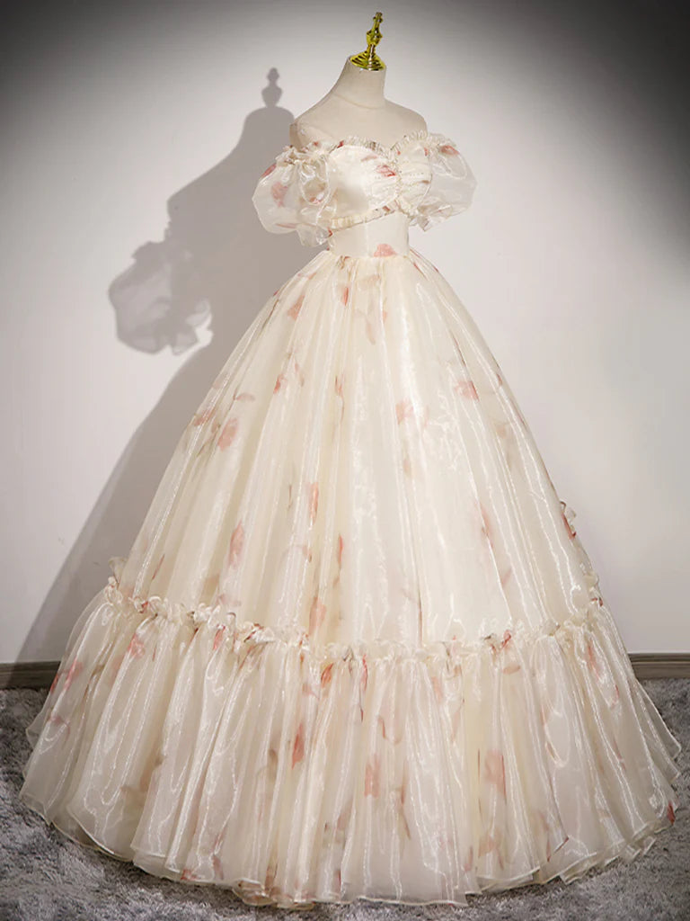 Back view of an elegant sweetheart neck tulle long prom dress.