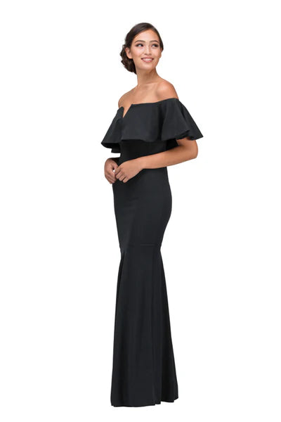 Chic Mermaid Off-the-Shoulder Ruffle Top Crepe Long Prom Dress for Formal Events