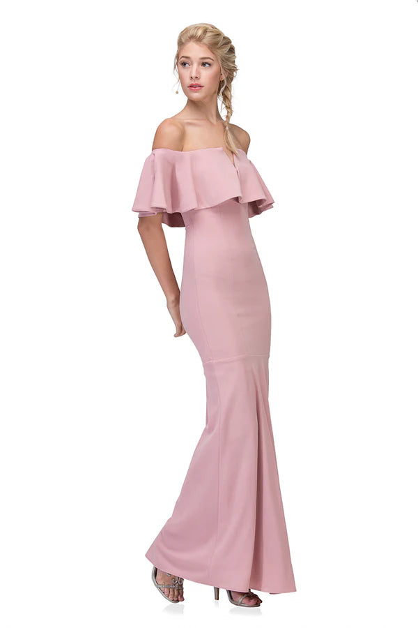 Chic Mermaid Off-the-Shoulder Ruffle Top Crepe Long Prom Dress for Formal Events