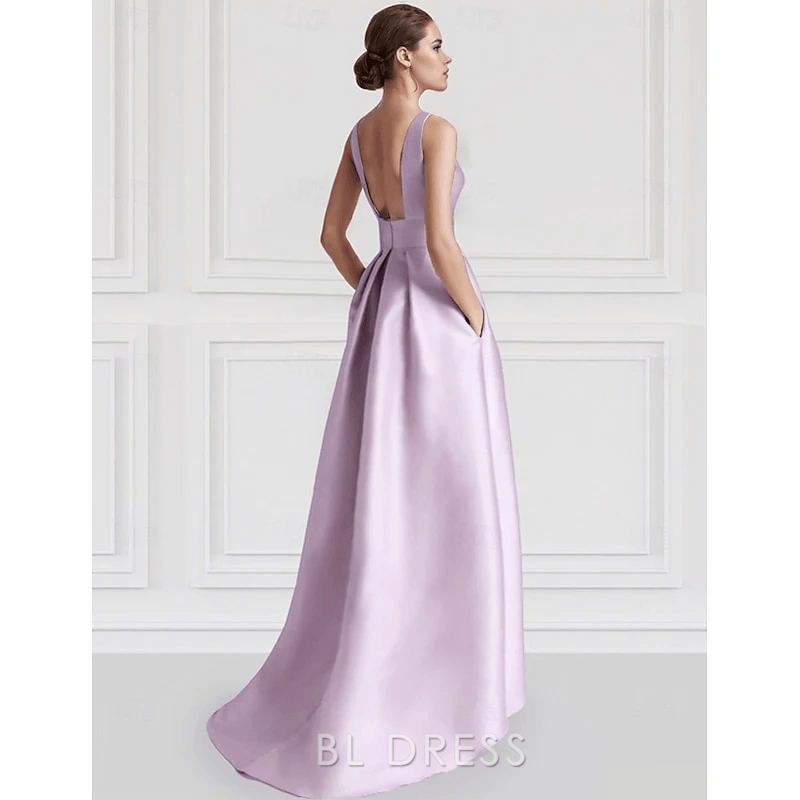 Chic A-Line Boat Neck Sleeveless Floral High-Low Lavender Evening Gown