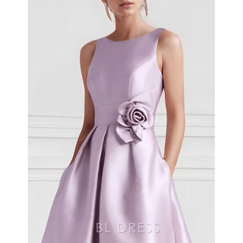 Chic A-Line Boat Neck Sleeveless Floral High-Low Lavender Evening Gown