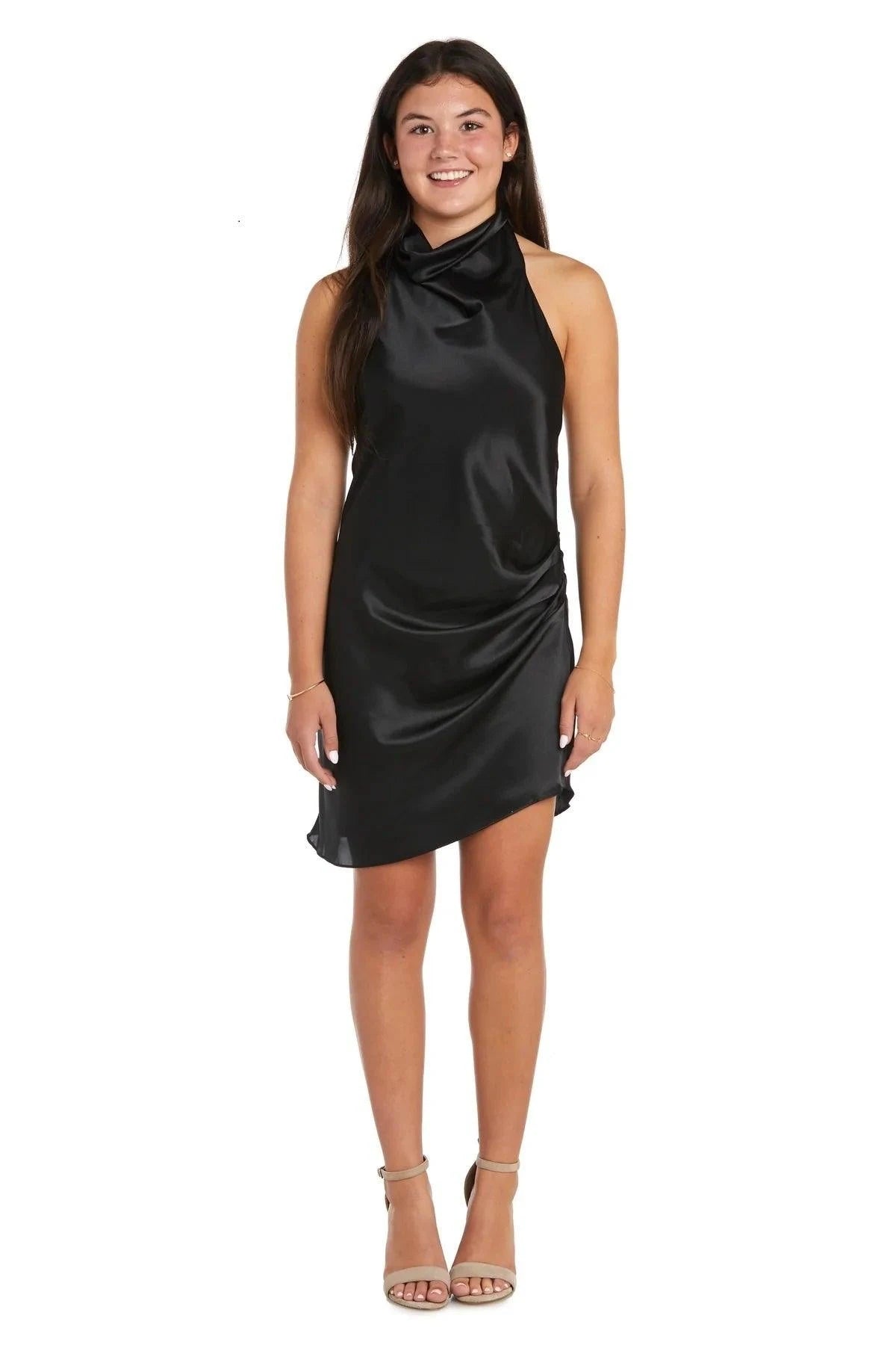 Chic A-Line Cowl Neck Sleeveless Ruched Black Short Homecoming Dress