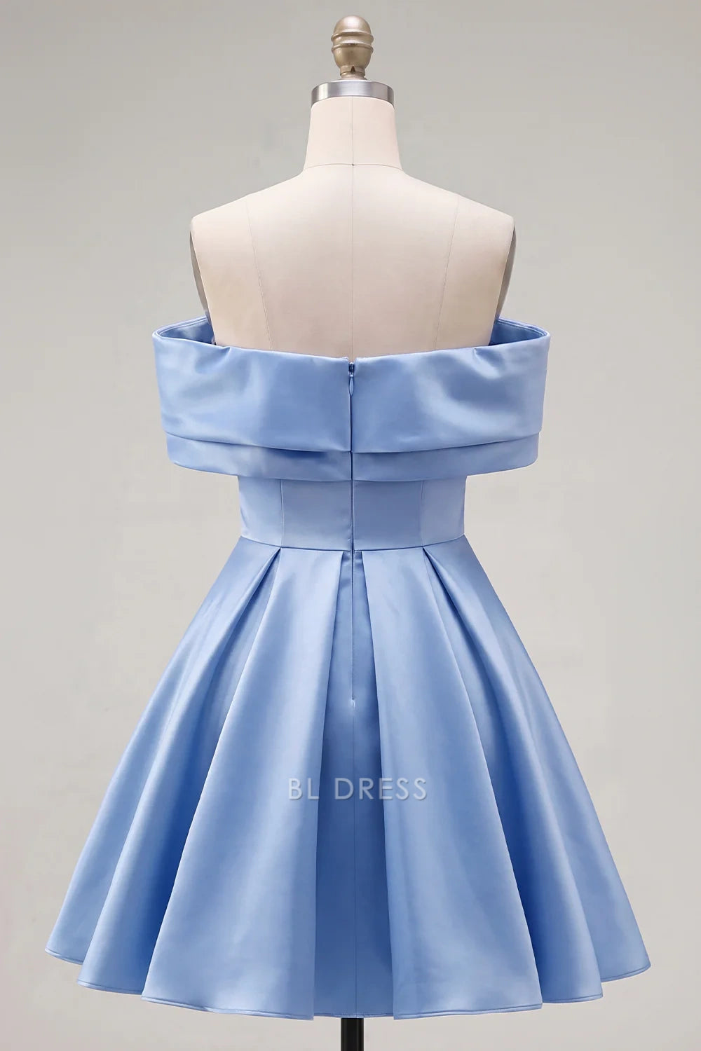 Chic A-Line Off-Shoulder Draped Embellished Baby Blue Short Homecoming Dress Women's