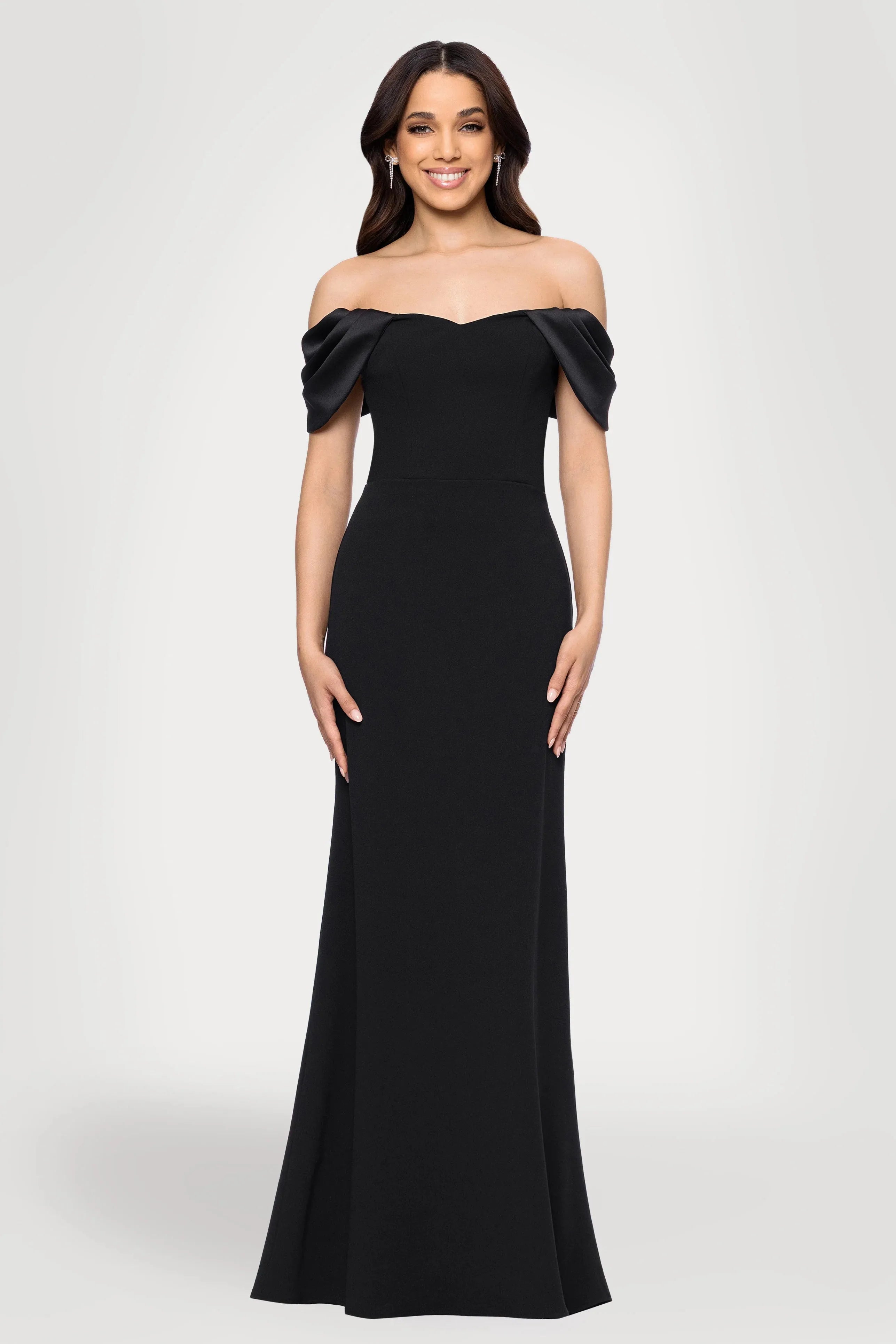 Chic A-Line Off-Shoulder Formal Black Floor-Length Prom Dress Gown