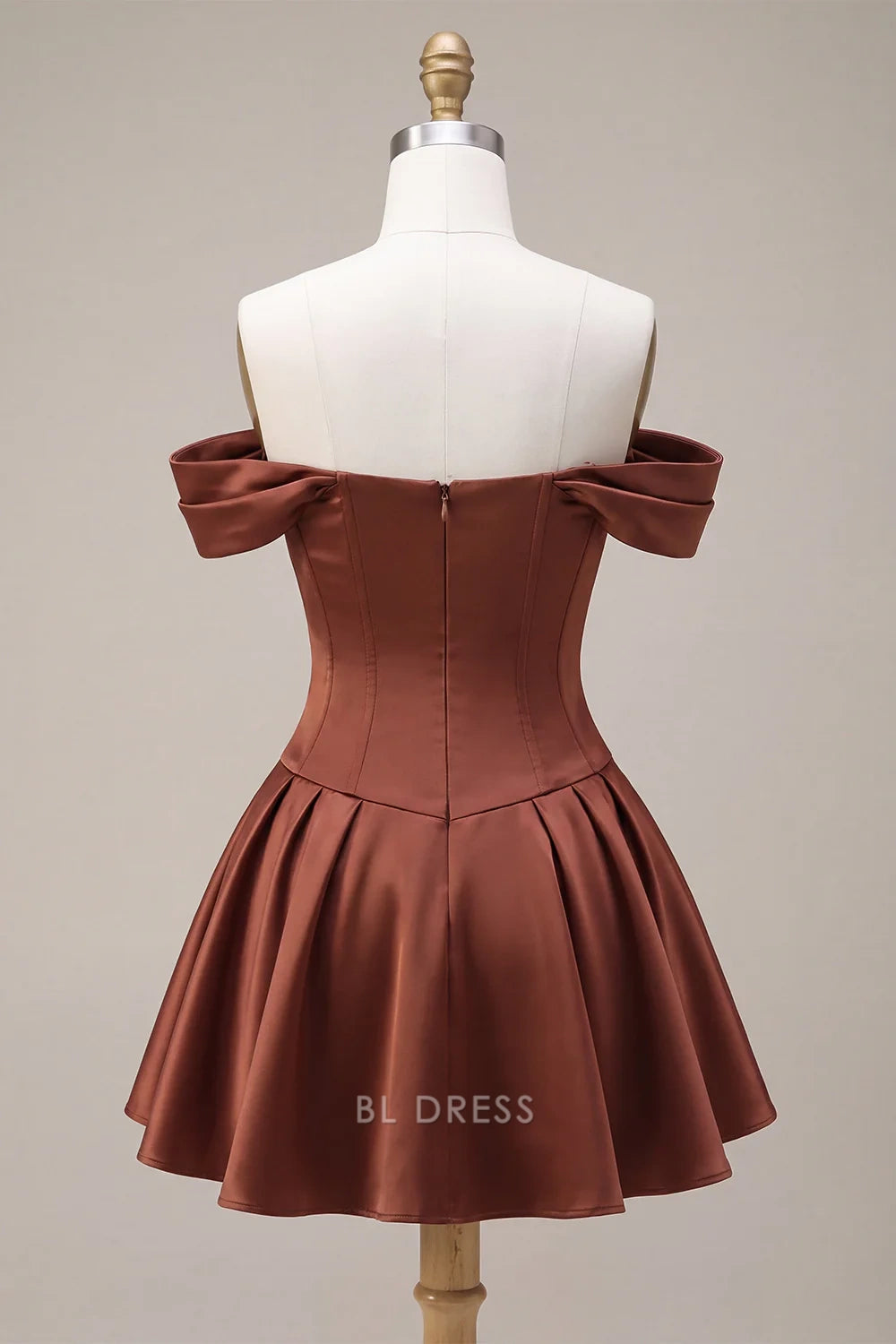 Chic A-Line Off-Shoulder Pleated Bow Desert Rose Short Homecoming Dress Women's