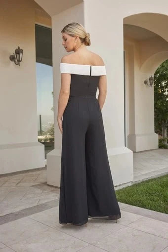 Chic A-Line Off-Shoulder Sleeveless Two-Tone Slit Black Floor-Length Prom Dresses